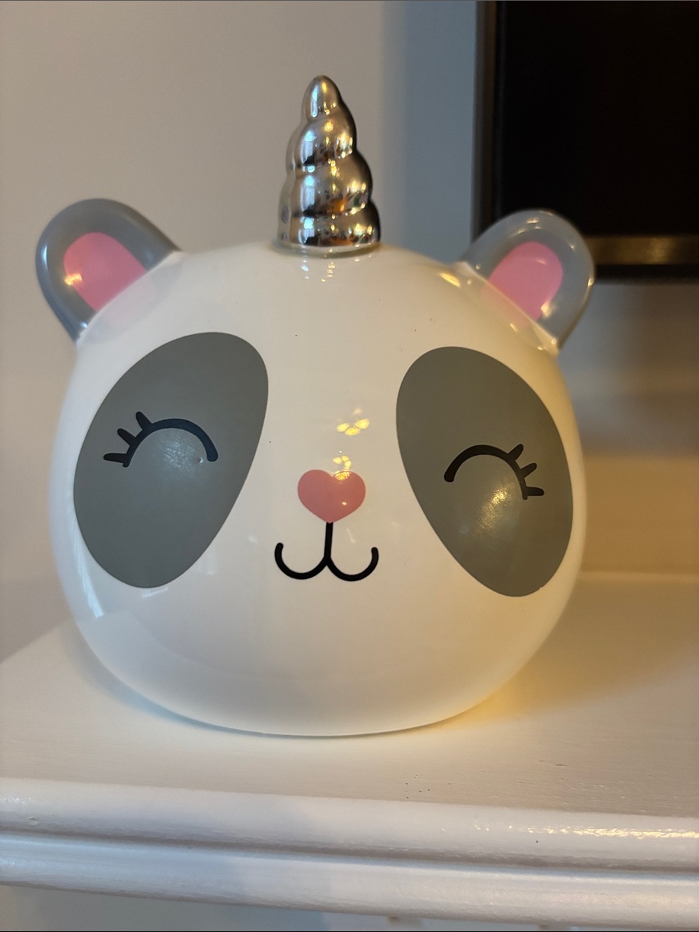 Cute White Panda Unicorn Ceramic Bank - Pink & Gray Accents